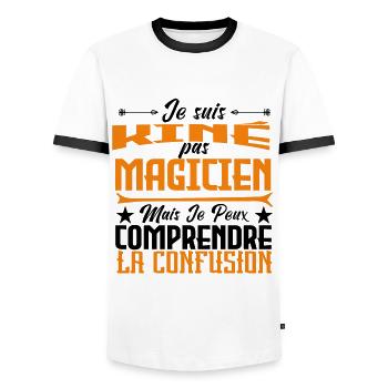 Je Suis Kiné Pas Magicien - T-shirt contrasté Homme - blanc/noir - Devant - AI Model Female 172 light (172cm) & AI Model Male 178 dark (178cm)