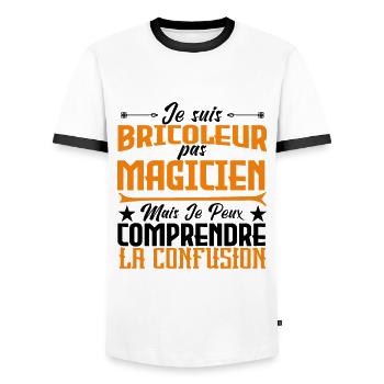 je suis Bricoleur pas magicien - T-shirt contrasté Homme - blanc/noir - Devant - AI Model Female 172 light (172cm) & AI Model Male 178 dark (178cm)
