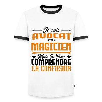 Je suis Avocat pas Magicien - T-shirt contrasté Homme - blanc/noir - Devant - AI Model Female 172 light (172cm) & AI Model Male 178 dark (178cm)