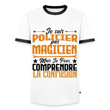 Je Suis Policier, pas Magicien - T-shirt contrasté Homme - blanc/noir - Devant - AI Model Female 172 light (172cm) & AI Model Male 178 dark (178cm)