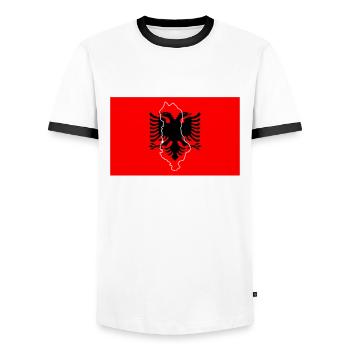 Drapeau de l’Albanie - T-shirt contrasté Homme - blanc/noir - Devant - AI Model Female 172 light (172cm) & AI Model Male 178 dark (178cm)