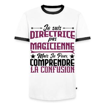je suis Directrice pas magicien - T-shirt contrasté Homme - blanc/noir - Devant - AI Model Female 172 light (172cm) & AI Model Male 178 dark (178cm)