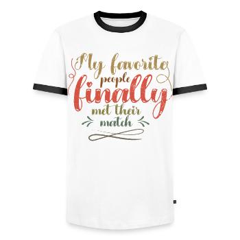 My favorite people have finally settled for the - Men's Ringer Shirt - white/black - Front - AI Model Female 172 light (172cm) & AI Model Male 178 dark (178cm)