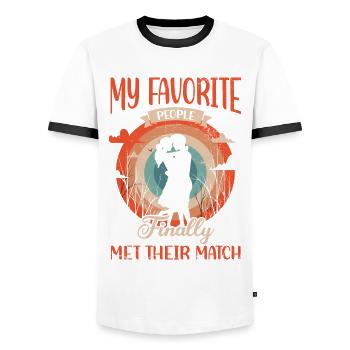 My favorite people have finally settled for the - Men's Ringer Shirt - white/black - Front - AI Model Female 172 light (172cm) & AI Model Male 178 dark (178cm)