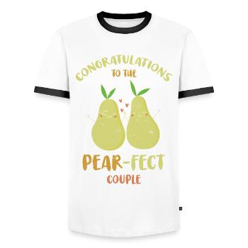 Félicitations à The Pear-fect For Bride - T-shirt contrasté Homme - blanc/noir - Devant - AI Model Female 172 light (172cm) & AI Model Male 178 dark (178cm)
