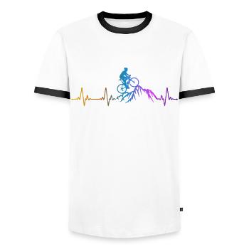 Funny Road Bike Riding Cycling - Men's Ringer Shirt - white/black - Front - AI Model Female 172 light (172cm) & AI Model Male 178 dark (178cm)