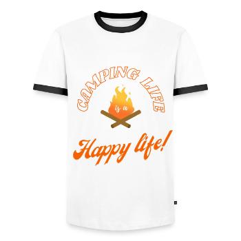 Camping life - happy life - Men's Ringer Shirt - white/black - Front - AI Model Female 172 light (172cm) & AI Model Male 178 dark (178cm)