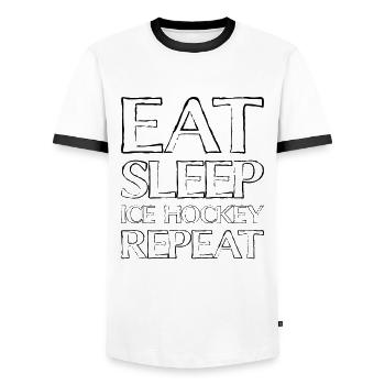 Manger du hockey sur glace pour dormir - T-shirt contrasté Homme - blanc/noir - Devant - AI Model Female 172 light (172cm) & AI Model Male 178 dark (178cm)
