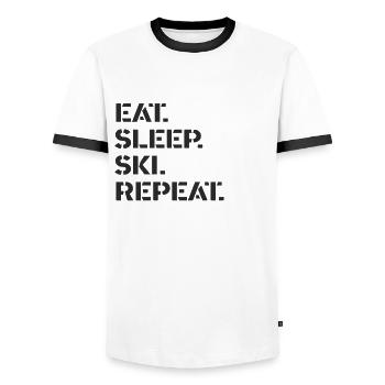 Ski - eat. Sleep. ski. repeat. - Men's Ringer Shirt - white/black - Front - AI Model Female 172 light (172cm) & AI Model Male 178 dark (178cm)
