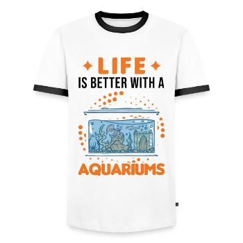 La vie est meilleure avec un Aquariums Aquascaping - T-shirt contrasté Homme - blanc/noir - Devant - AI Model Female 172 light (172cm) & AI Model Male 178 dark (178cm)