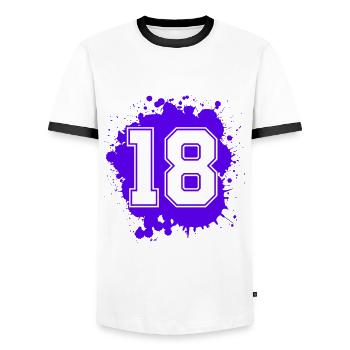 18 Zahl Klecks - Männer Kontrast-T-Shirt - Weiß/Schwarz - Vorne - AI Model Female 172 light (172cm) & AI Model Male 178 dark (178cm)