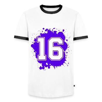 16 Zahl Klecks - Männer Kontrast-T-Shirt - Weiß/Schwarz - Vorne - AI Model Female 172 light (172cm) & AI Model Male 178 dark (178cm)
