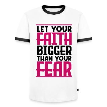 let your faith bigger than your fear. - Men's Ringer Shirt - white/black - Front - AI Model Female 172 light (172cm) & AI Model Male 178 dark (178cm)