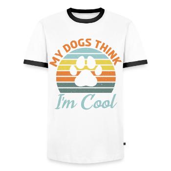 My Dogs Think I Am Cool Dog Items For - Men's Ringer Shirt - white/black - Front - AI Model Female 172 light (172cm) & AI Model Male 178 dark (178cm)