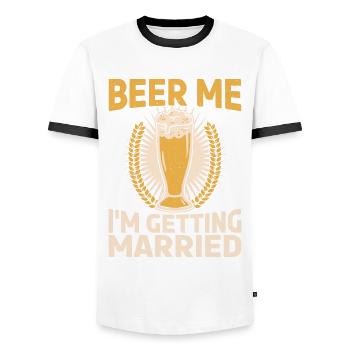 Bière Moi J’épouse mariée ou marié - T-shirt contrasté Homme - blanc/noir - Devant - AI Model Female 172 light (172cm) & AI Model Male 178 dark (178cm)