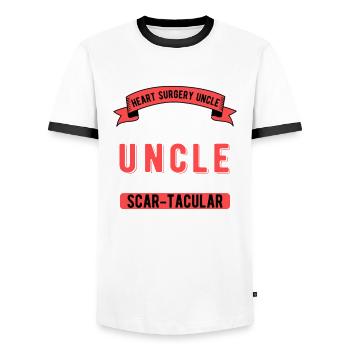 Heart Surgery Uncle Heart Transplant - Men's Ringer Shirt - white/black - Front - AI Model Female 172 light (172cm) & AI Model Male 178 dark (178cm)