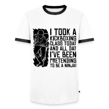 Kickboxer I Took A Kickboxing Class Boxing Fighter - Men's Ringer Shirt - white/black - Front - AI Model Female 172 light (172cm) & AI Model Male 178 dark (178cm)