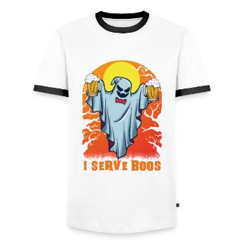Served & Boos Waitress Waitress Server Halloween - Men's Ringer Shirt - white/black - Front - AI Model Female 172 light (172cm) & AI Model Male 178 dark (178cm)