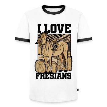 I Love Fresians Equestrian Horse Lover Horse Ridin - Männer Kontrast-T-Shirt - Weiß/Schwarz - Vorne - AI Model Female 172 light (172cm) & AI Model Male 178 dark (178cm)