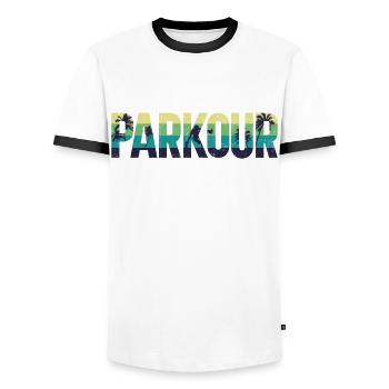 Parkour Free Running Traceur Retro - T-shirt contrasté Homme - blanc/noir - Devant - AI Model Female 172 light (172cm) & AI Model Male 178 dark (178cm)