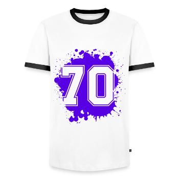 70 Number of blobs - Men's Ringer Shirt - white/black - Front - AI Model Female 172 light (172cm) & AI Model Male 178 dark (178cm)