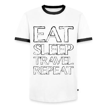Eating Sleep Travel - Men's Ringer Shirt - white/black - Front - AI Model Female 172 light (172cm) & AI Model Male 178 dark (178cm)
