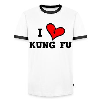 J’adore le Kung Fu - T-shirt contrasté Homme - blanc/noir - Devant - AI Model Female 172 light (172cm) & AI Model Male 178 dark (178cm)