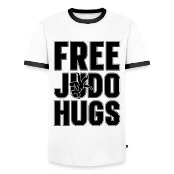 Judo Hugs Fighter Gratuit Entraînement Sports Karaté - T-shirt contrasté Homme - blanc/noir - Devant - AI Model Female 172 light (172cm) & AI Model Male 178 dark (178cm)