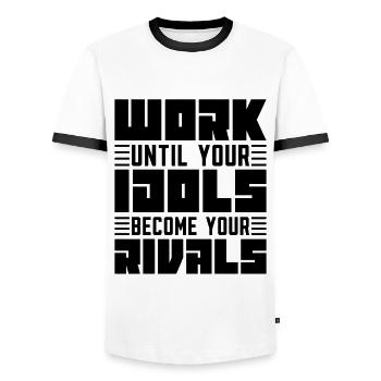 Work Until Your Idols Judo Fighter Karate Training - Männer Kontrast-T-Shirt - Weiß/Schwarz - Vorne - AI Model Female 172 light (172cm) & AI Model Male 178 dark (178cm)