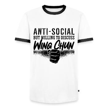 Anti-Social But Willing Wing Chun Fighter Kung Fu - Men's Ringer Shirt - white/black - Front - AI Model Female 172 light (172cm) & AI Model Male 178 dark (178cm)