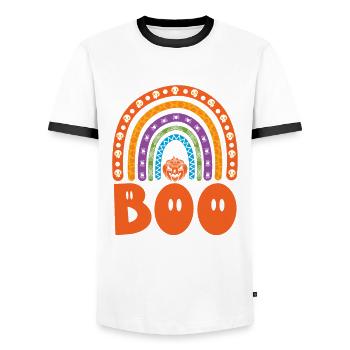 Boo Colorful Rainbow Pumpkin Halloween Costume - Men's Ringer Shirt - white/black - Front - AI Model Female 172 light (172cm) & AI Model Male 178 dark (178cm)