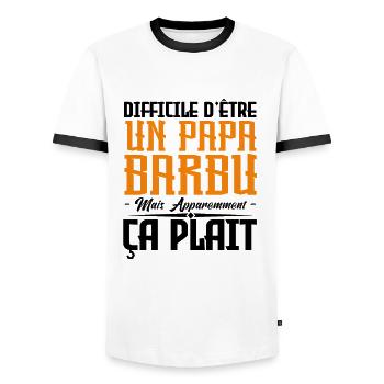 papa barbu, citations barbe, Idée cadeau papa - T-shirt contrasté Homme - blanc/noir - Devant - AI Model Female 172 light (172cm) & AI Model Male 178 dark (178cm)