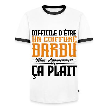 coiffure barbu, citations barbe, cadeau coiffure - T-shirt contrasté Homme - blanc/noir - Devant - AI Model Female 172 light (172cm) & AI Model Male 178 dark (178cm)