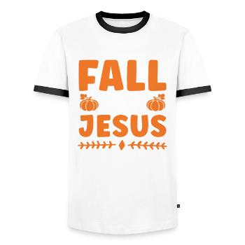 Tombe amoureux de Jésus, il quitte Halloween - T-shirt contrasté Homme - blanc/noir - Devant - AI Model Female 172 light (172cm) & AI Model Male 178 dark (178cm)