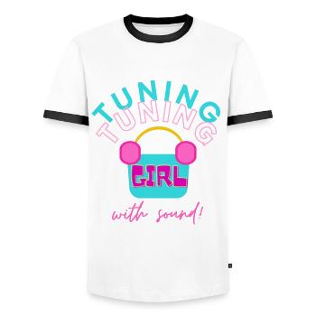 Tuning Girl with Sound - Men's Ringer Shirt - white/black - Front - AI Model Female 172 light (172cm) & AI Model Male 178 dark (178cm)