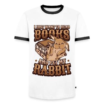 Lire des livres et caresser mon lapin. - T-shirt contrasté Homme - blanc/noir - Devant - AI Model Female 172 light (172cm) & AI Model Male 178 dark (178cm)