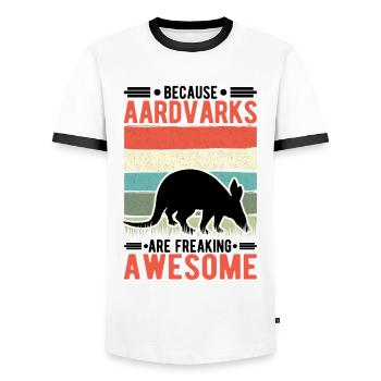 Because Aardvarks are freaking awesome aardvark - Men's Ringer Shirt - white/black - Front - AI Model Female 172 light (172cm) & AI Model Male 178 dark (178cm)
