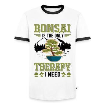 Le bonsaï est la seule thérapie dont j’ai besoin - T-shirt contrasté Homme - blanc/noir - Devant - AI Model Female 172 light (172cm) & AI Model Male 178 dark (178cm)