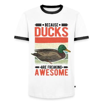 Duck Gift Duck Breeder - Men's Ringer Shirt - white/black - Front - AI Model Female 172 light (172cm) & AI Model Male 178 dark (178cm)