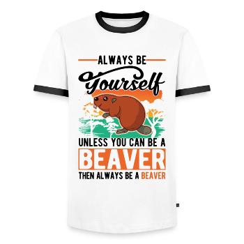 Always be yourself Beaver Beaver Gift - Men's Ringer Shirt - white/black - Front - AI Model Female 172 light (172cm) & AI Model Male 178 dark (178cm)