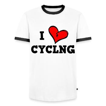 I love cycling - Men's Ringer Shirt - white/black - Front - AI Model Female 172 light (172cm) & AI Model Male 178 dark (178cm)