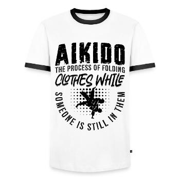 Aikido The Process Samurai Fighter Martial Arts - Men's Ringer Shirt - white/black - Front - AI Model Female 172 light (172cm) & AI Model Male 178 dark (178cm)