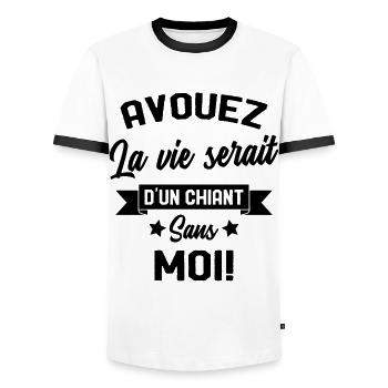 Avouez la vie serait d'un chiant humour cadeau - T-shirt contrasté Homme - blanc/noir - Devant - AI Model Female 172 light (172cm) & AI Model Male 178 dark (178cm)