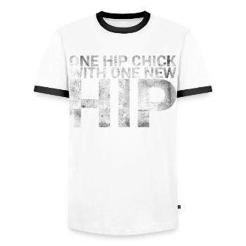 A hip chick with a new hip woman - Men's Ringer Shirt - white/black - Front - AI Model Female 172 light (172cm) & AI Model Male 178 dark (178cm)