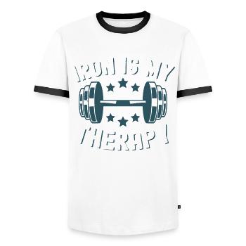 Bodybuilder Gym Fitness Dumbbell Strongman - T-shirt contrasté Homme - blanc/noir - Devant - AI Model Female 172 light (172cm) & AI Model Male 178 dark (178cm)