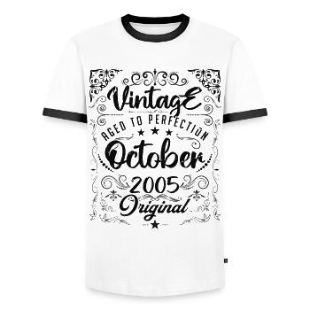 Vintage BORN IN OCTOBER 2005 - anniversary gift. - T-shirt contrasté Homme - blanc/noir - Devant - AI Model Female 172 light (172cm) & AI Model Male 178 dark (178cm)
