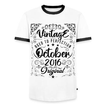 Vintage BORN IN OCTOBER 2016 - anniversary gift. - T-shirt contrasté Homme - blanc/noir - Devant - AI Model Female 172 light (172cm) & AI Model Male 178 dark (178cm)