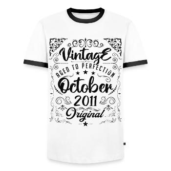 Vintage BORN IN OCTOBER 2011 - anniversary gift. - T-shirt contrasté Homme - blanc/noir - Devant - AI Model Female 172 light (172cm) & AI Model Male 178 dark (178cm)