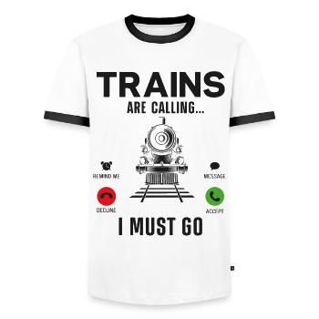 Conducteur de train à vapeur Trainspotting - T-shirt contrasté Homme - blanc/noir - Devant - AI Model Female 172 light (172cm) & AI Model Male 178 dark (178cm)
