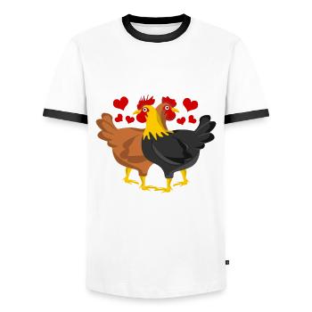 Chickens Chicken Farmer Chicken coop Chicken - Men's Ringer Shirt - white/black - Front - AI Model Female 172 light (172cm) & AI Model Male 178 dark (178cm)